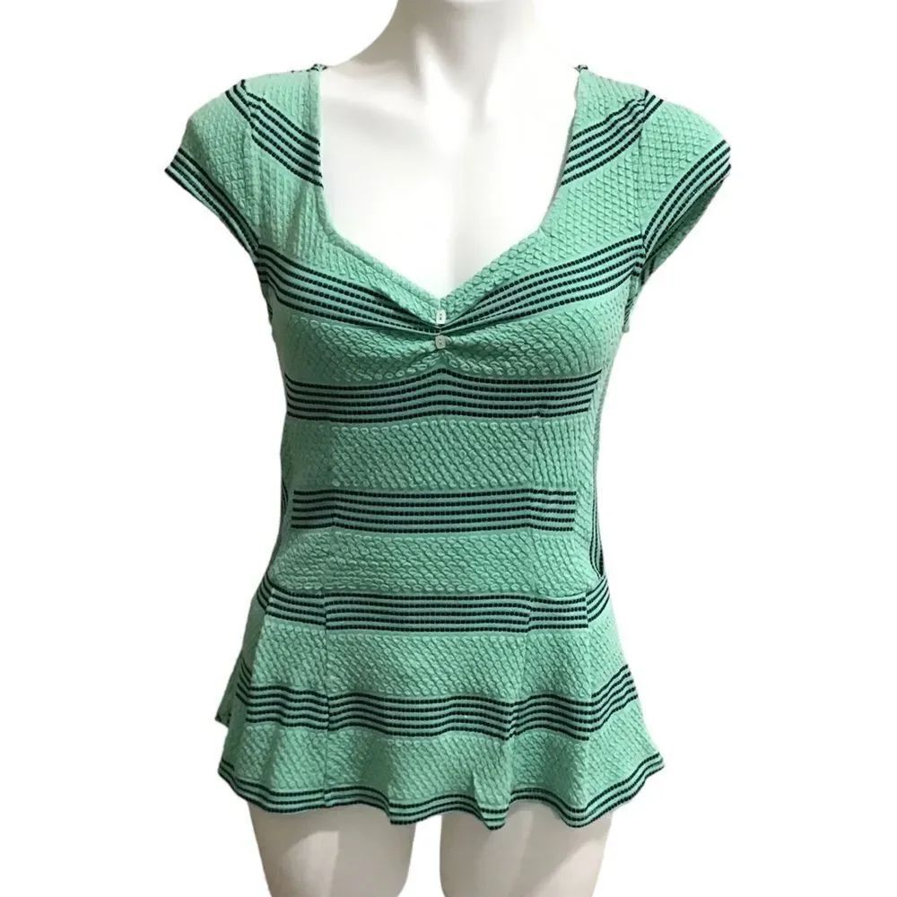 Anthropologie Postage Stamp Green Sweetheart Cinched Neckline Size Medium